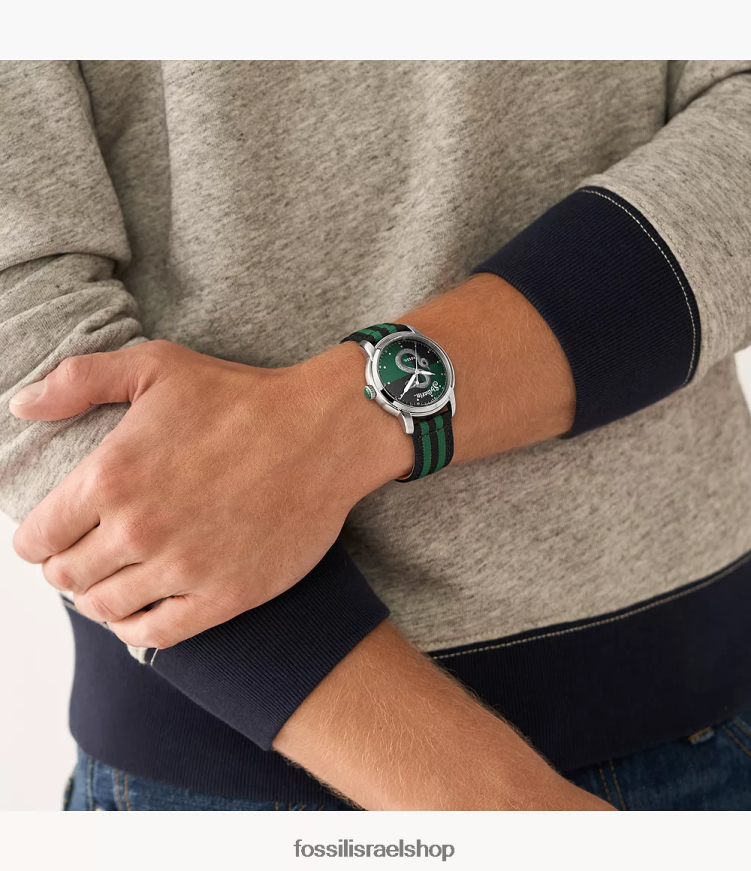 Fossil נשים מהדורה מוגבלת של הארי פוטר שעון ניילון סלית'רין תלת ידיים L8J0B6182 אבזר ירוק שחור