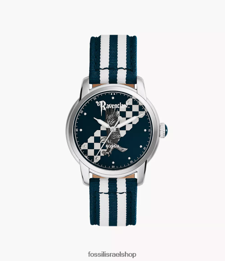 Fossil נשים מהדורה מוגבלת של הארי פוטר שעון ניילון רייבנקלו תלת ידיים L8J0B6184 אבזר חיל הים/לבן