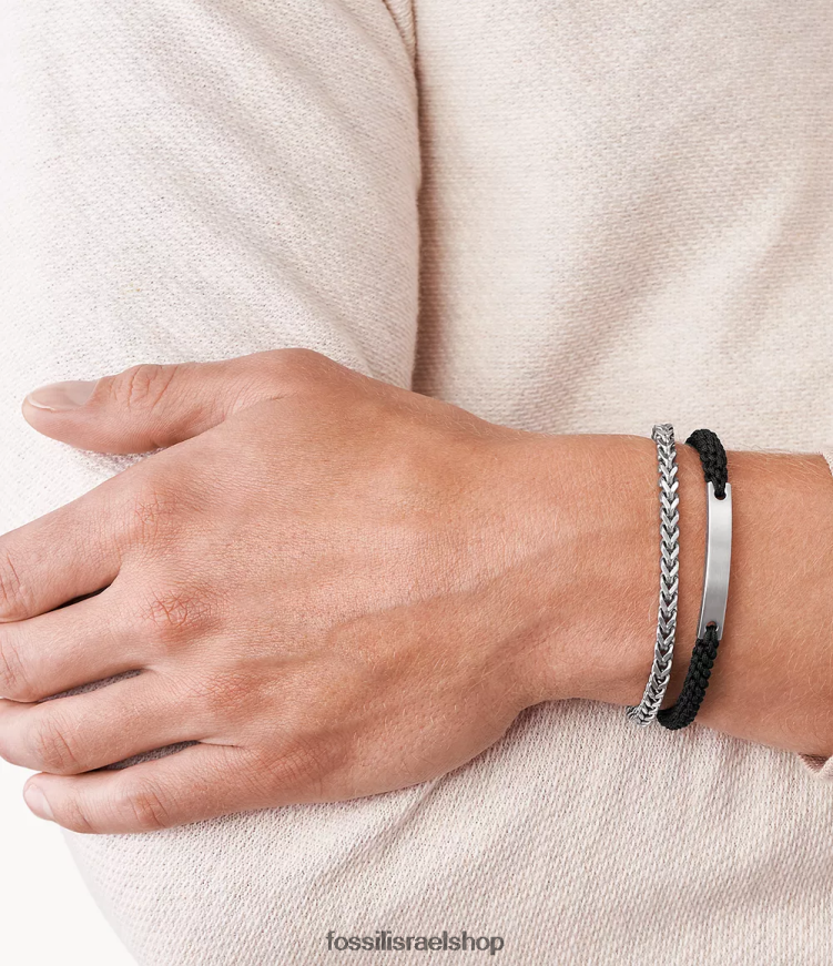 Fossil גברים צמיד ניילון כפול גדילים ופלדה L8J0B61847 תכשיט בגוון כסף