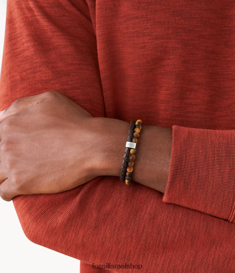 Fossil גברים צמיד עור L8J0B61849 תכשיט עין נמר וחום