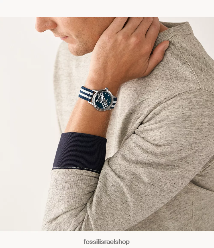 Fossil נשים מהדורה מוגבלת של הארי פוטר שעון ניילון רייבנקלו תלת ידיים L8J0B6184 אבזר חיל הים/לבן