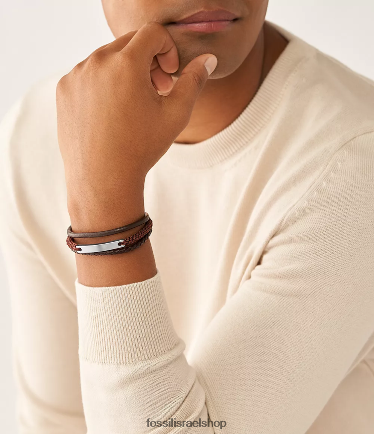 Fossil גברים צמיד רב גדילי עור L8J0B61851 תכשיט חום