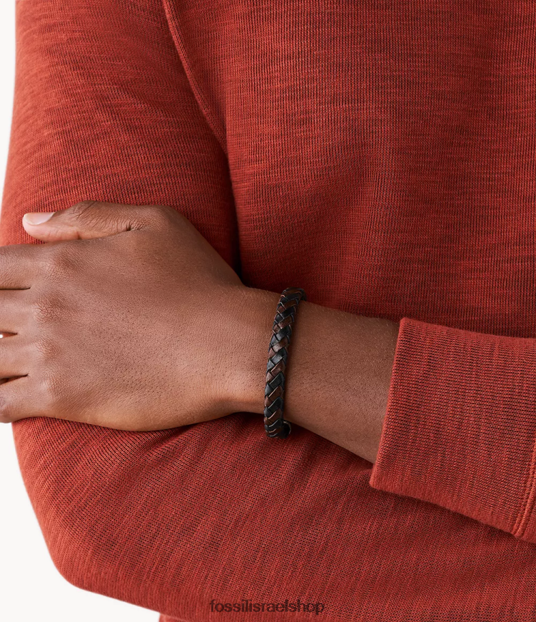 Fossil גברים צמיד קלוע L8J0B61855 תכשיט חום ושחור