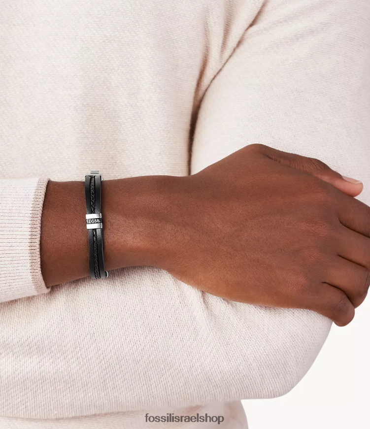 Fossil גברים עור חיוני צמיד רב גדילי עור L8J0B61856 תכשיט שָׁחוֹר