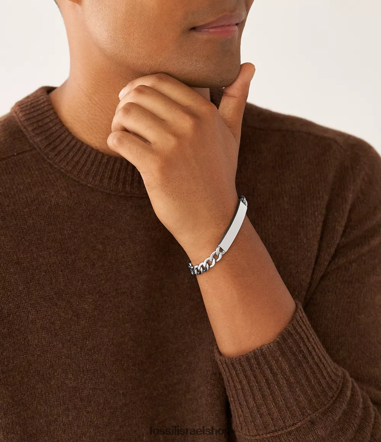 Fossil גברים צמיד מזהה נירוסטה צייר L8J0B61857 תכשיט בגוון כסף