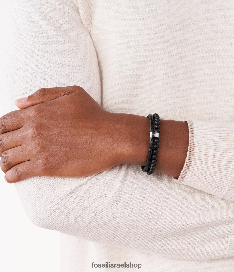 Fossil גברים צמיד רב גדילי קז'ואל וינטג' L8J0B61859 תכשיט כסף שחור