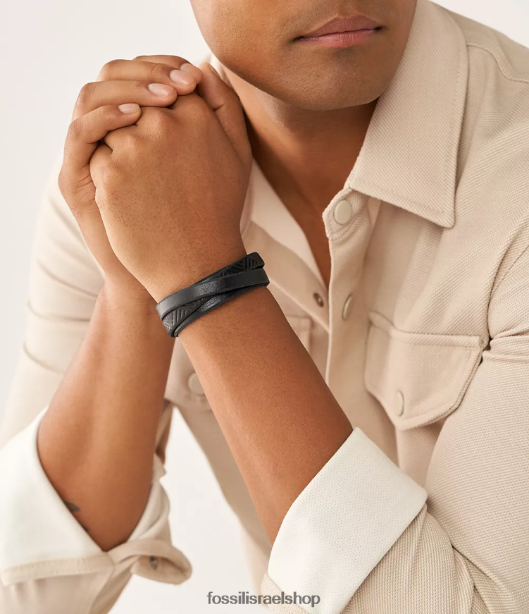 Fossil גברים צמיד עוטף עור L8J0B61861 תכשיט שָׁחוֹר