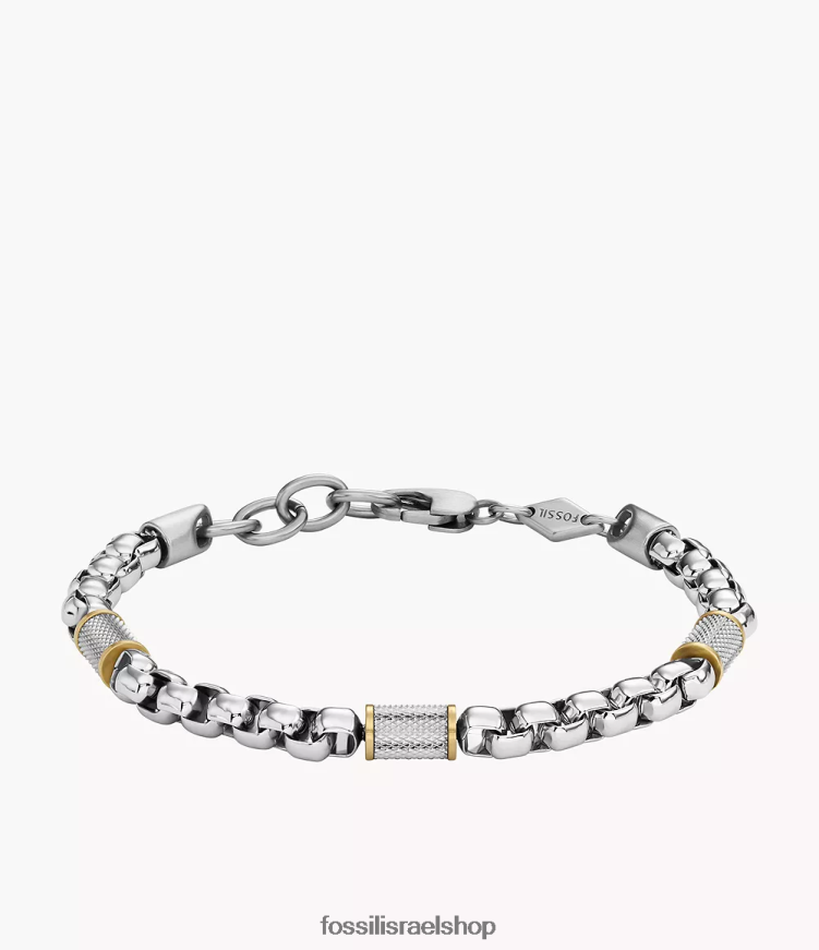 Fossil גברים צמיד שרשרת נירוסטה מוערם כולו L8J0B61863 תכשיט כסף וזהב דו-גוני