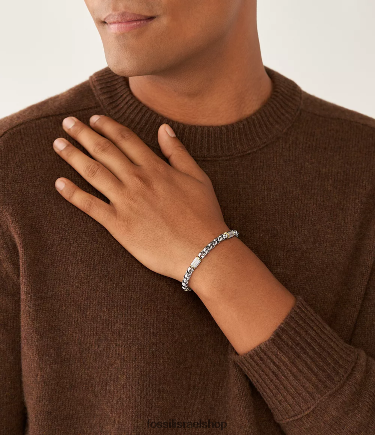 Fossil גברים צמיד שרשרת נירוסטה מוערם כולו L8J0B61863 תכשיט כסף וזהב דו-גוני