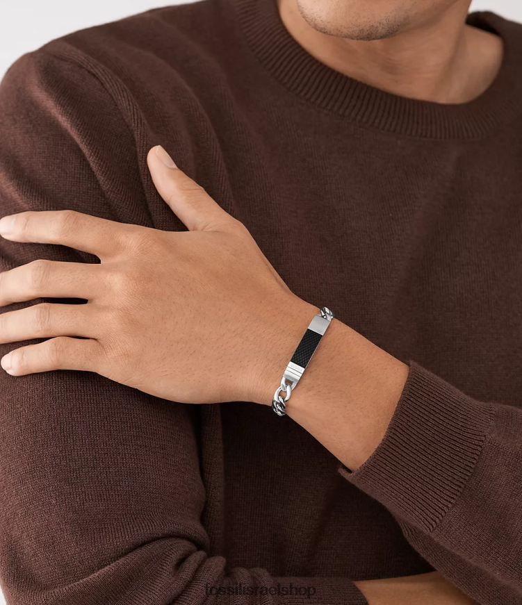 Fossil גברים צמיד שרשרת נירוסטה פלאק בעל מרקם L8J0B61864 תכשיט בגוון כסף