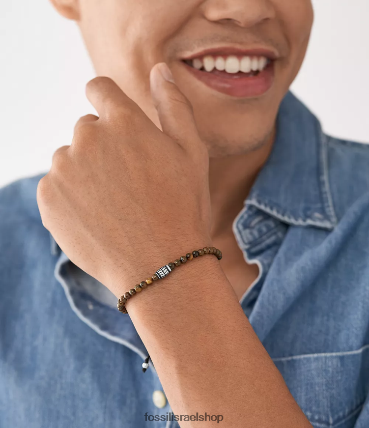 Fossil גברים צמיד חרוזים L8J0B61870 תכשיט עין נמר