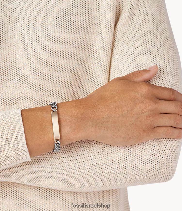 Fossil גברים צמיד מזהה מנירוסטה חיוני הליבה L8J0B61871 תכשיט דו-גוני