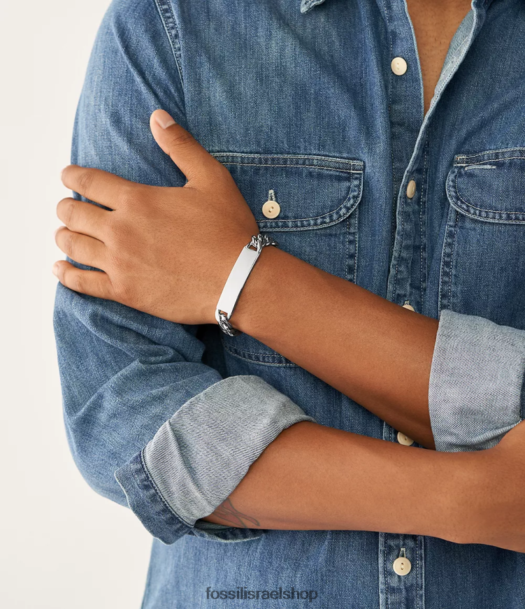 Fossil גברים צמיד מזהה נירוסטה צייר L8J0B61873 תכשיט בגוון כסף