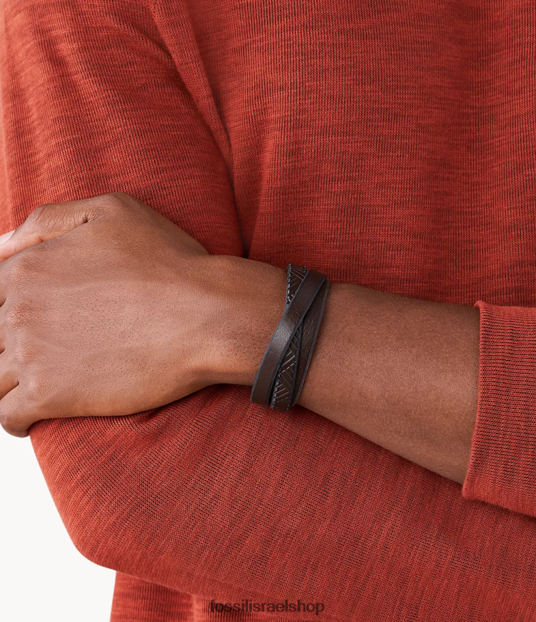 Fossil גברים עטיפת שורש כף היד מעור מרקם L8J0B61876 תכשיט חום