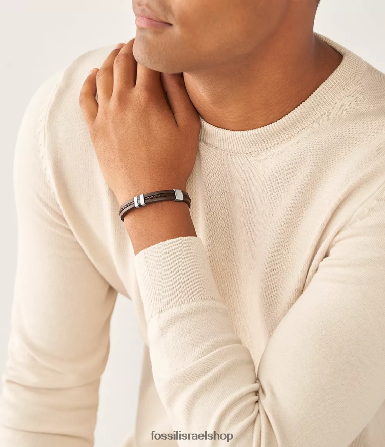 Fossil גברים צמיד רצועת עור חיוניים מעור L8J0B61880 תכשיט חום