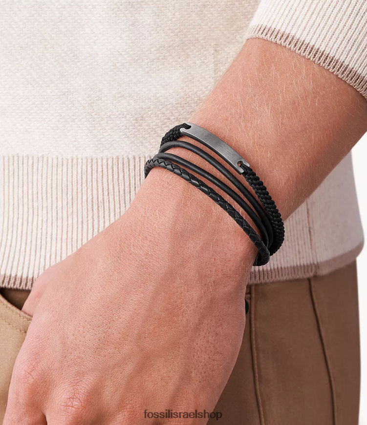 Fossil גברים צמיד רב גדילי פלדה וינטג' קז'ואל L8J0B61885 תכשיט אפור