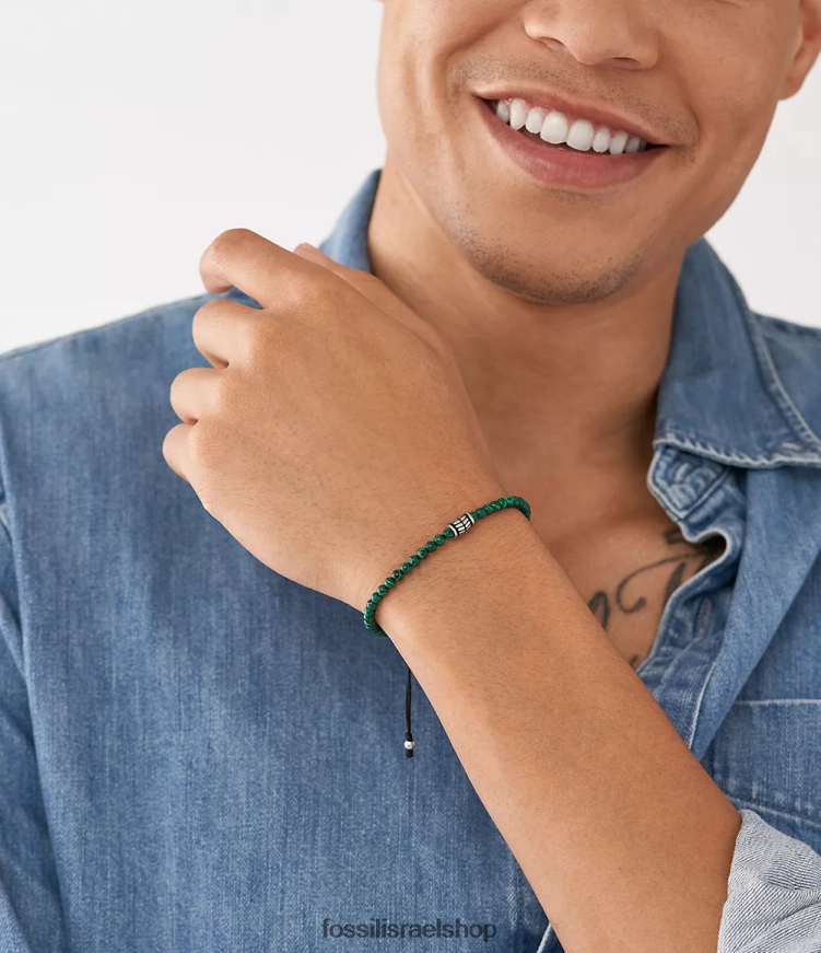 Fossil גברים צמיד חרוזי מלכיט משוחזר L8J0B61886 תכשיט ירוק
