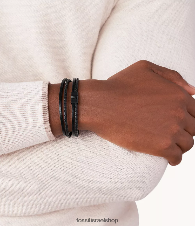 Fossil גברים צמיד עור רב גדילים L8J0B61887 תכשיט שָׁחוֹר