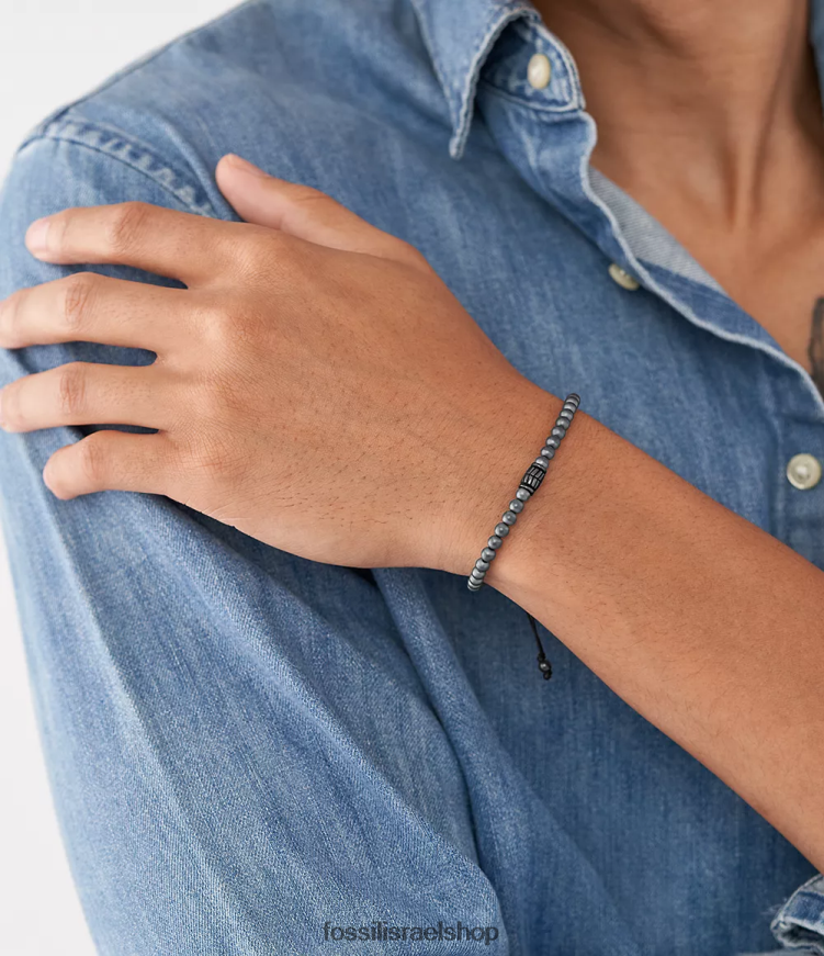 Fossil גברים צמיד חרוזי המטיט L8J0B61890 תכשיט אפור