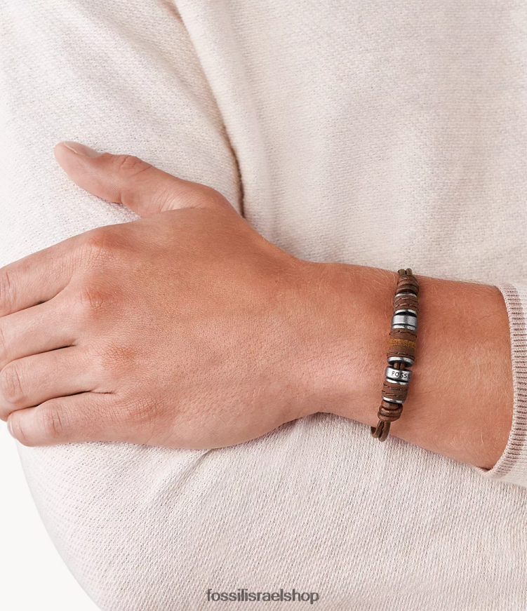 Fossil גברים צמיד עור רונדל L8J0B61892 תכשיט חום