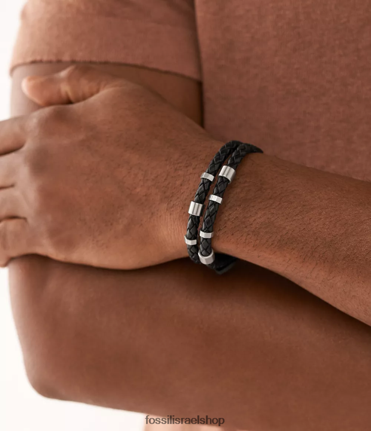 Fossil גברים צמיד רצועת עור חיוניים מעור L8J0B61893 תכשיט שָׁחוֹר