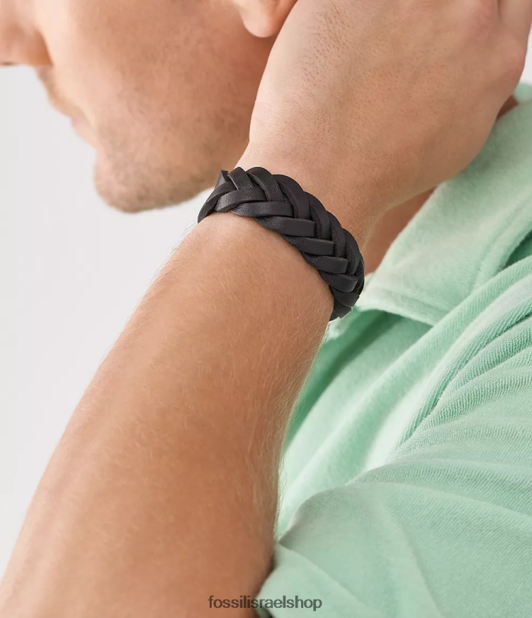 Fossil גברים צמיד רצועת עור חיוניים מעור L8J0B61894 תכשיט שָׁחוֹר