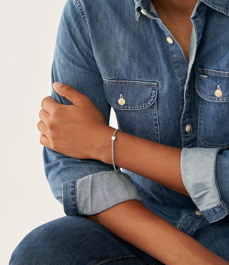 Fossil גברים מורשת מגן נירוסטה צמיד שרשרת L8J0B61896 תכשיט בגוון כסף