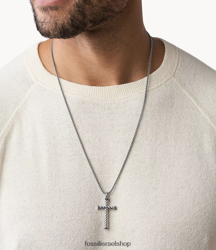 Fossil גברים רגעים משמעותיים שרשרת תליון צלב נירוסטה L8J0B61905 תכשיט בגוון כסף