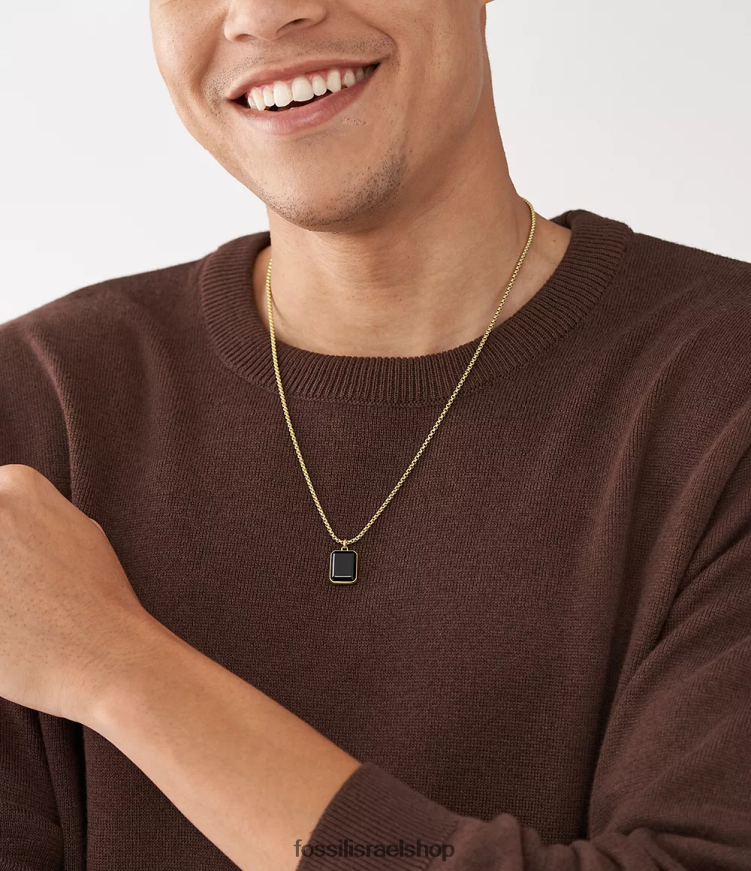 Fossil גברים שרשרת אוניקס L8J0B61912 תכשיט בגוון שחור וזהב