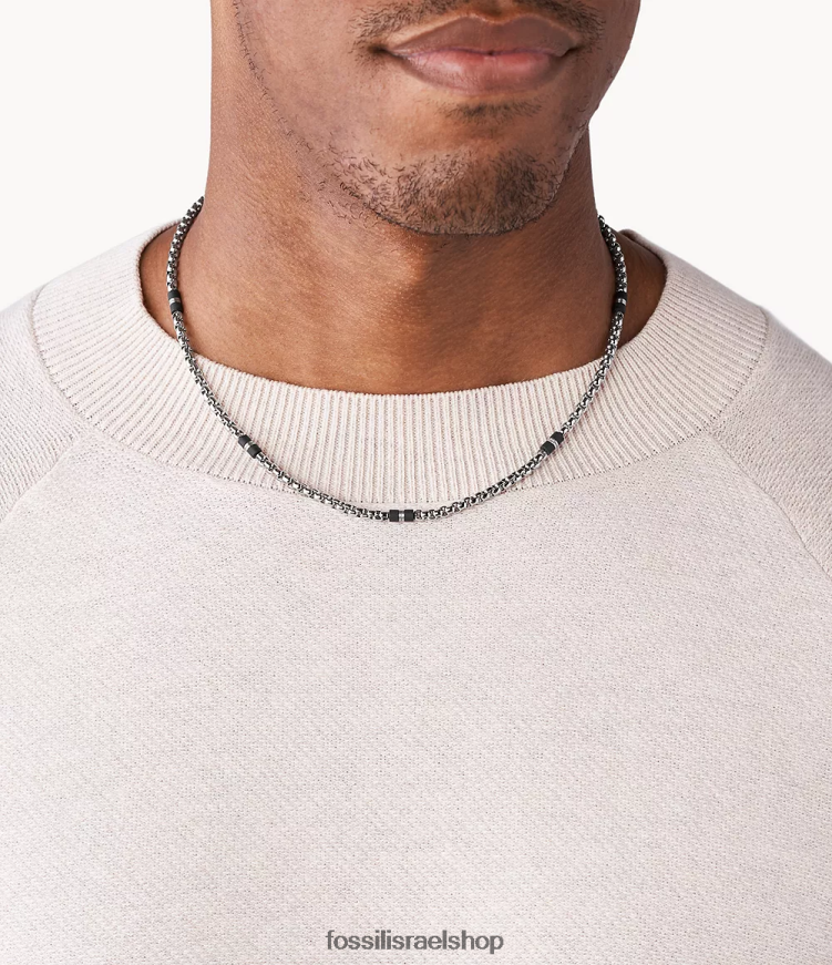 Fossil גברים שרשרת חרוזי שיש ופלדה L8J0B61913 תכשיט בגוון כסף