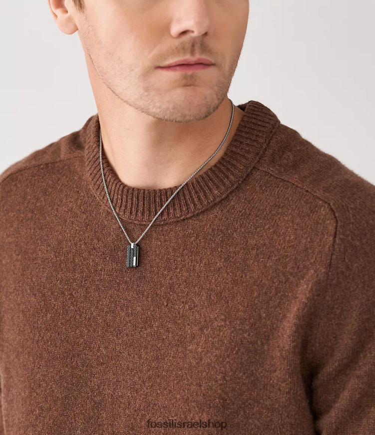 Fossil גברים שרשרת תליון מנירוסטה פלאק בעל מרקם L8J0B61916 תכשיט בגוון כסף