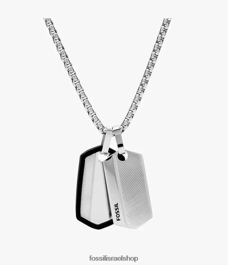 Fossil גברים שרשרת כלבים מנירוסטה שברון L8J0B61917 תכשיט בגוון כסף