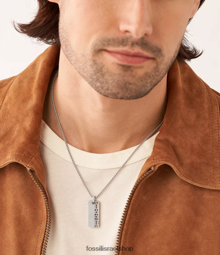 Fossil גברים שרשרת כלבים מנירוסטה L8J0B61918 תכשיט בגוון כסף