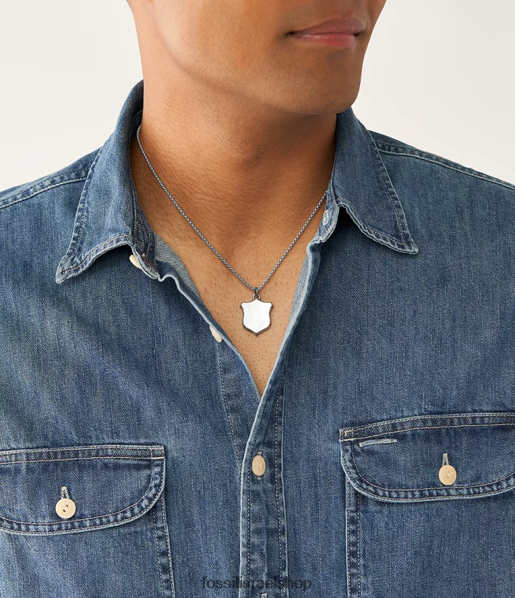 Fossil גברים שרשרת תליון מנירוסטה מגן מורשת L8J0B61922 תכשיט בגוון כסף