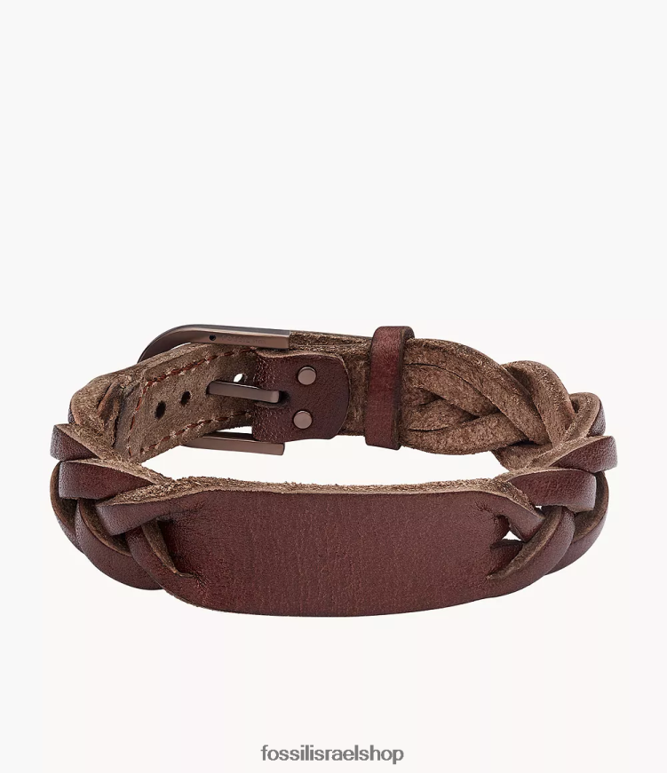 Fossil גברים צמיד רצועת עור קלוע מורשת L8J0B61957 תכשיט חום