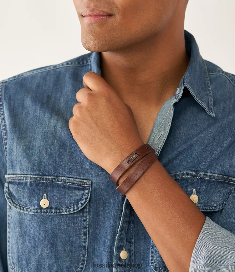 Fossil גברים צמיד רצועת עור לעטוף כפול מורשת L8J0B61959 תכשיט חום