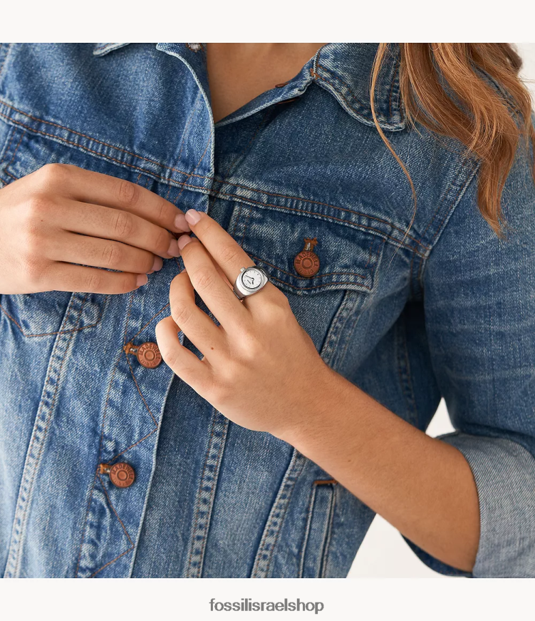 Fossil נשים טבעת שעון נירוסטה דו-ידית L8J0B621 טבעת שעון בגוון כסף