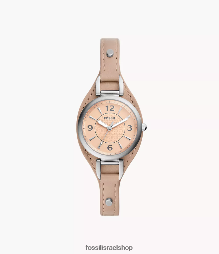 Fossil נשים שעון עור בצבע בז 'לייטהיד של קרלי בשלוש ידיים L8J0B6223 שעון לאטה