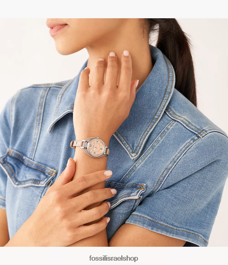 Fossil נשים שעון עור בצבע בז 'לייטהיד של קרלי בשלוש ידיים L8J0B6223 שעון לאטה