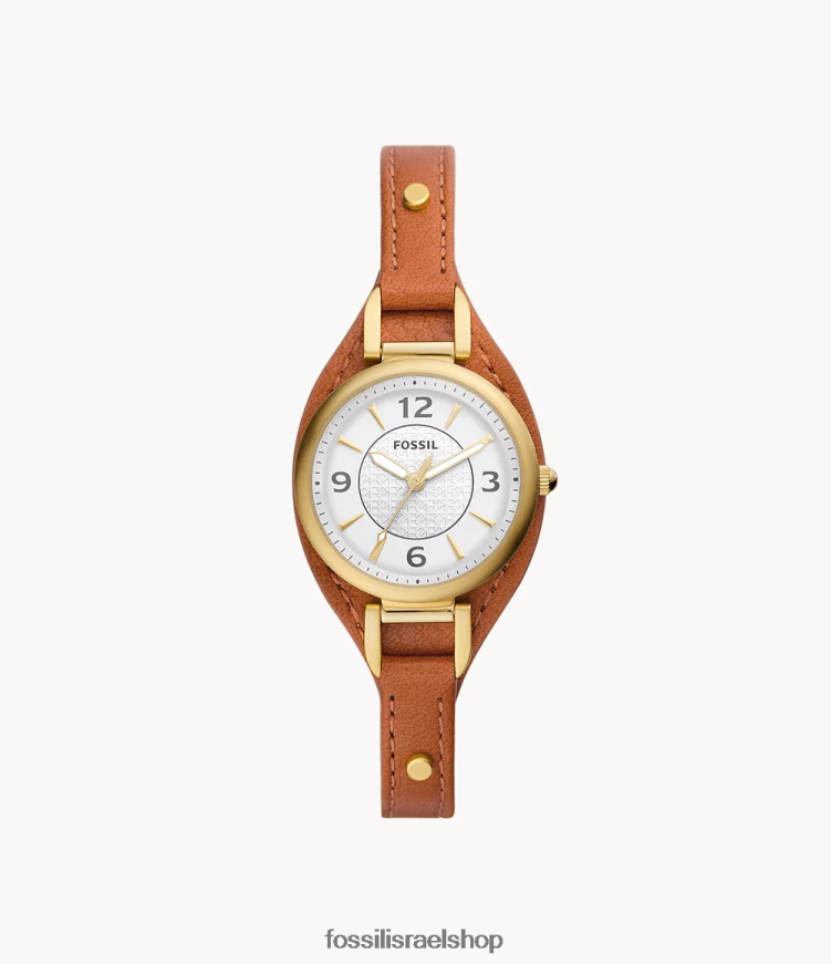 Fossil נשים שעון עור לייט-היד בעל שלוש ידיים של קארלי L8J0B6228 שעון חום בינוני