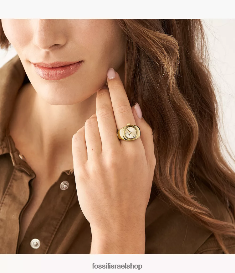 Fossil נשים טבעת שעון נירוסטה דו-ידית L8J0B622 שעון גוון זהב