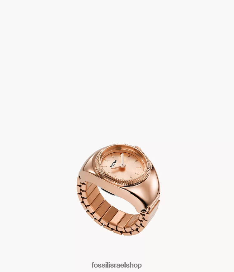 Fossil נשים טבעת שעון נירוסטה דו-ידית L8J0B623 שעון בגוון זהב ורדרד