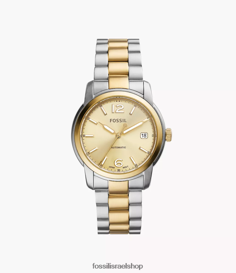 Fossil נשים שעון נירוסטה אוטומטי מורשת L8J0B624 שעון דו-גוני