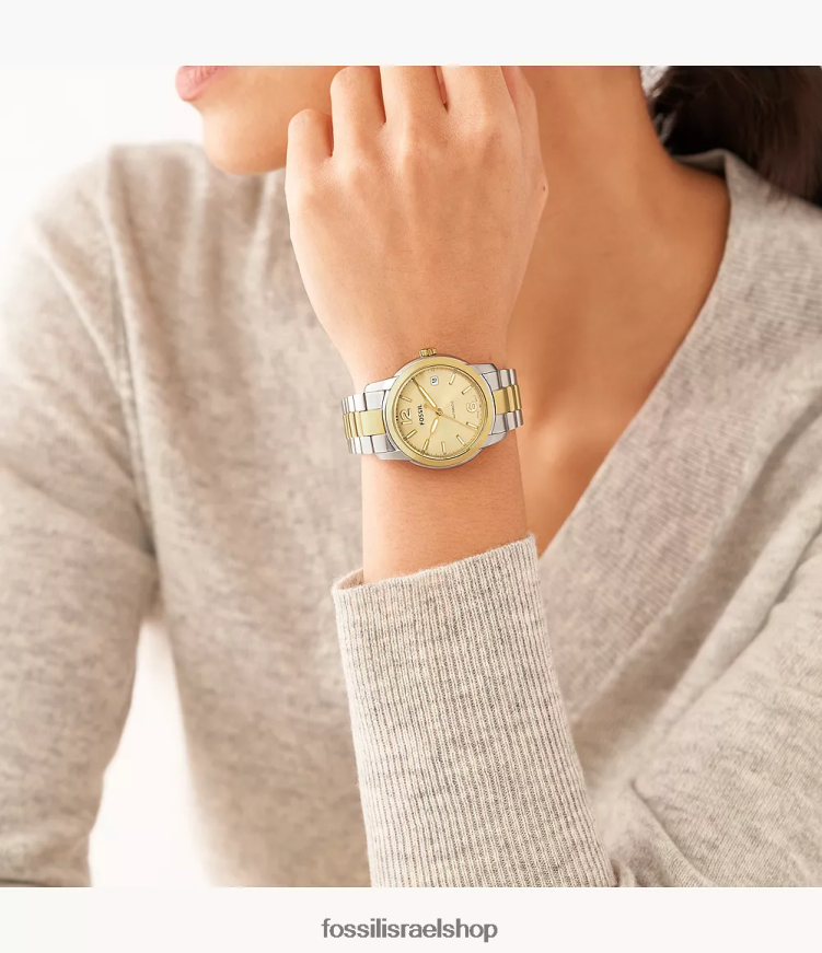 Fossil נשים שעון נירוסטה אוטומטי מורשת L8J0B624 שעון דו-גוני