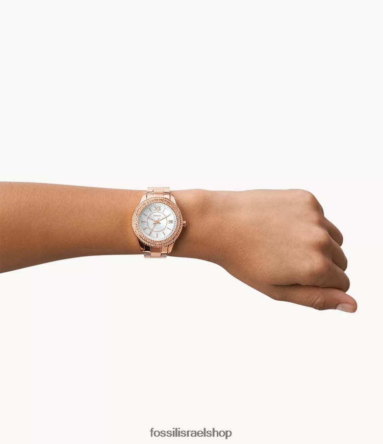 Fossil נשים סטלה שעון נירוסטה בעל שלוש ידיים L8J0B626 שעון בגוון זהב ורדרד