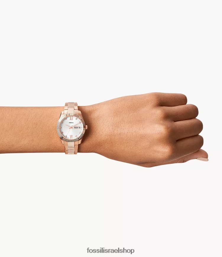 Fossil נשים שעון נירוסטה בעל שלוש ידיים של סקרלט L8J0B6276 שעון בגוון זהב ורדרד