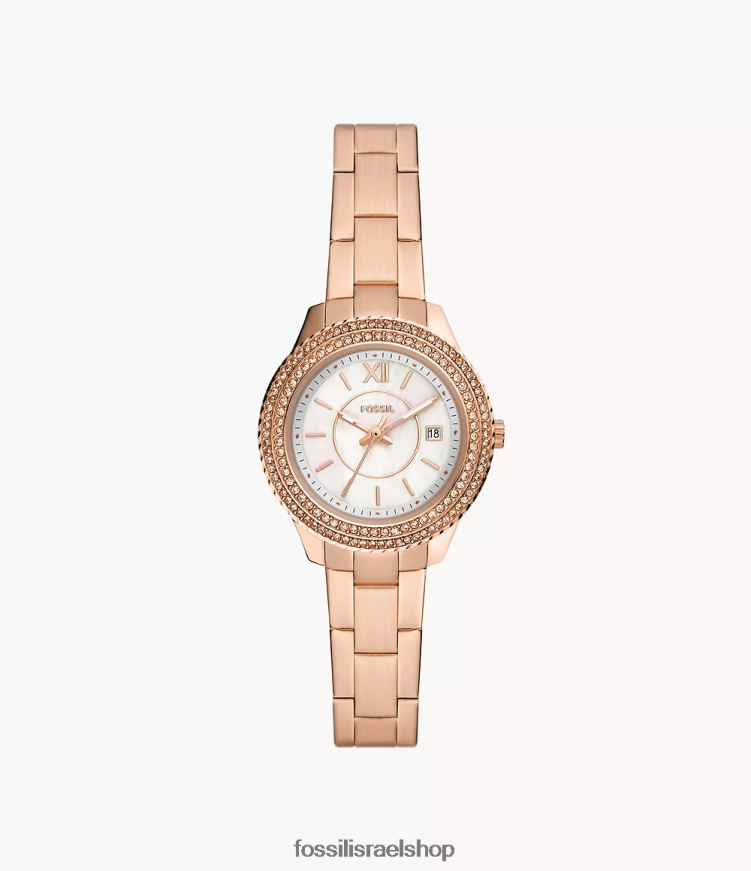 Fossil נשים סטלה שעון נירוסטה בעל שלוש ידיים L8J0B630 שעון בגוון זהב ורדרד