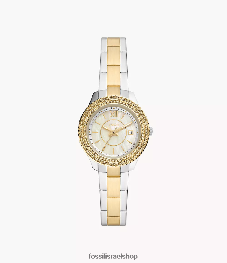 Fossil נשים סטלה שעון נירוסטה בעל שלוש ידיים L8J0B632 שעון דו-גוני