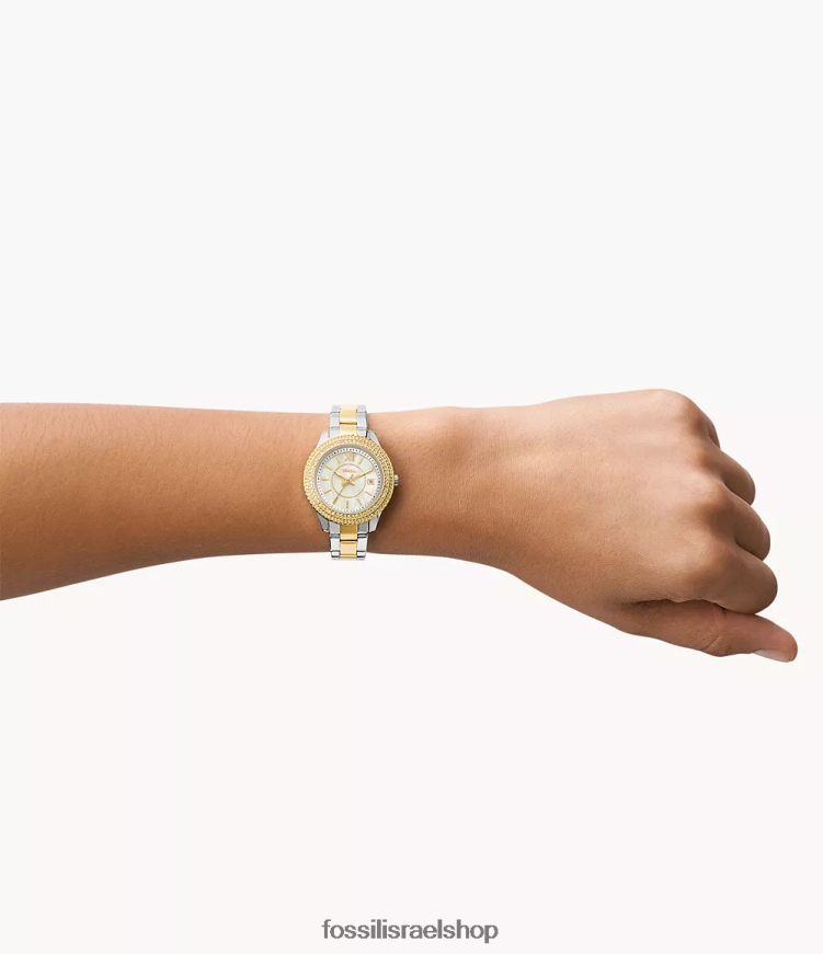 Fossil נשים סטלה שעון נירוסטה בעל שלוש ידיים L8J0B632 שעון דו-גוני