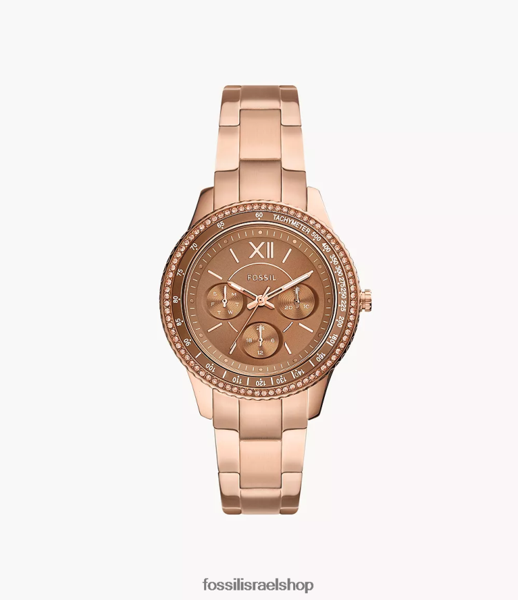 Fossil נשים שעון סטלה ספורט רב תכליתי מנירוסטה L8J0B634 שעון בגוון זהב ורדרד
